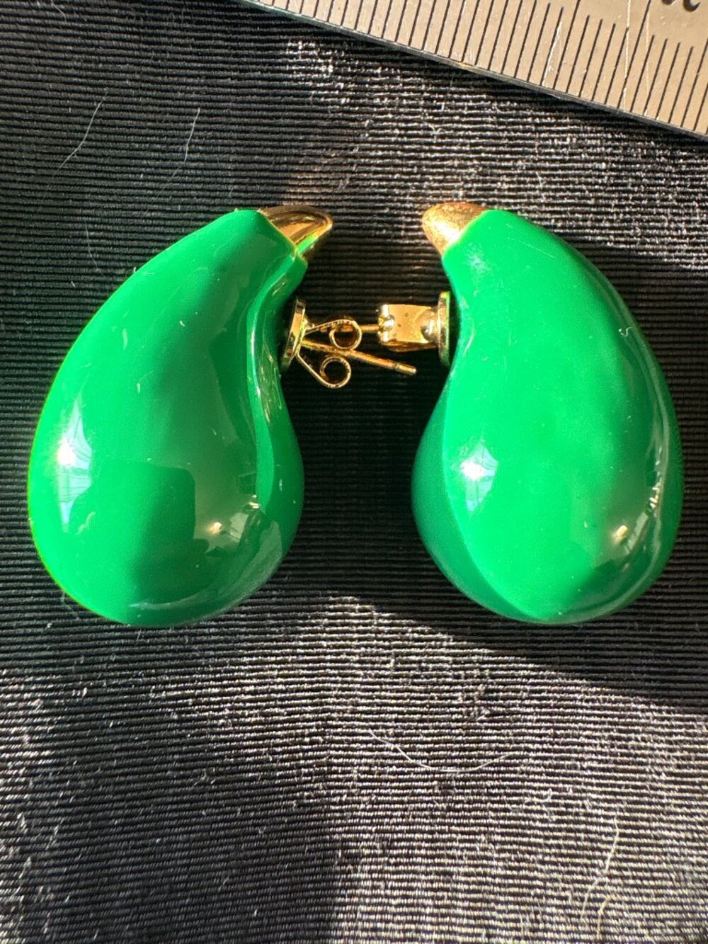 Green Glossy Teardrop Statement Earrings